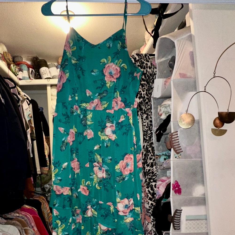 Boho Teal Floral Maxi Dress - Xhilaration XL, Gently Worn Once, Whisper of Garde